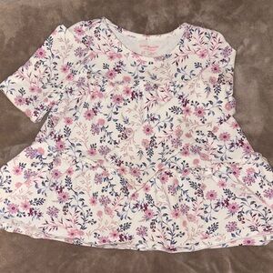 Isaac Mizrahi Girls' Floral Peplum Top - Pink, Blue & Cream